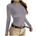 thumbnail image 2 of hotojiny Cute Tops for Women Slim Fit Long Sleeve T Shirts Fashion Solid Color Ruched Thermal Undershirts Going out Tights, 2 of 4