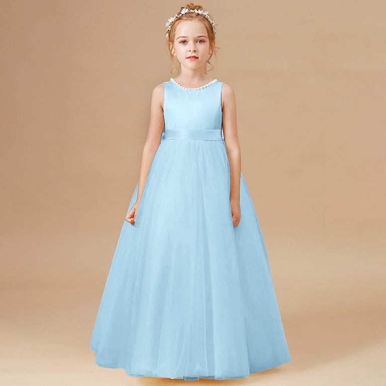 Kids Flower Girl Dress Blue Ruffle Sleeveless Formal Dresses for Girls  Fancy Dress for Girls Dresses for Teens 6-7 Years - Walmart.com
