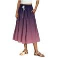 thumbnail image 3 of WRKEKC Long Skirts for Women Summer, Casual Skirts for Women, Women's Trendy Casual Ladies Comfy Gradient Printed A-Line Elastic Waist Pleated Long Skirts with Drawstring, 3 of 8