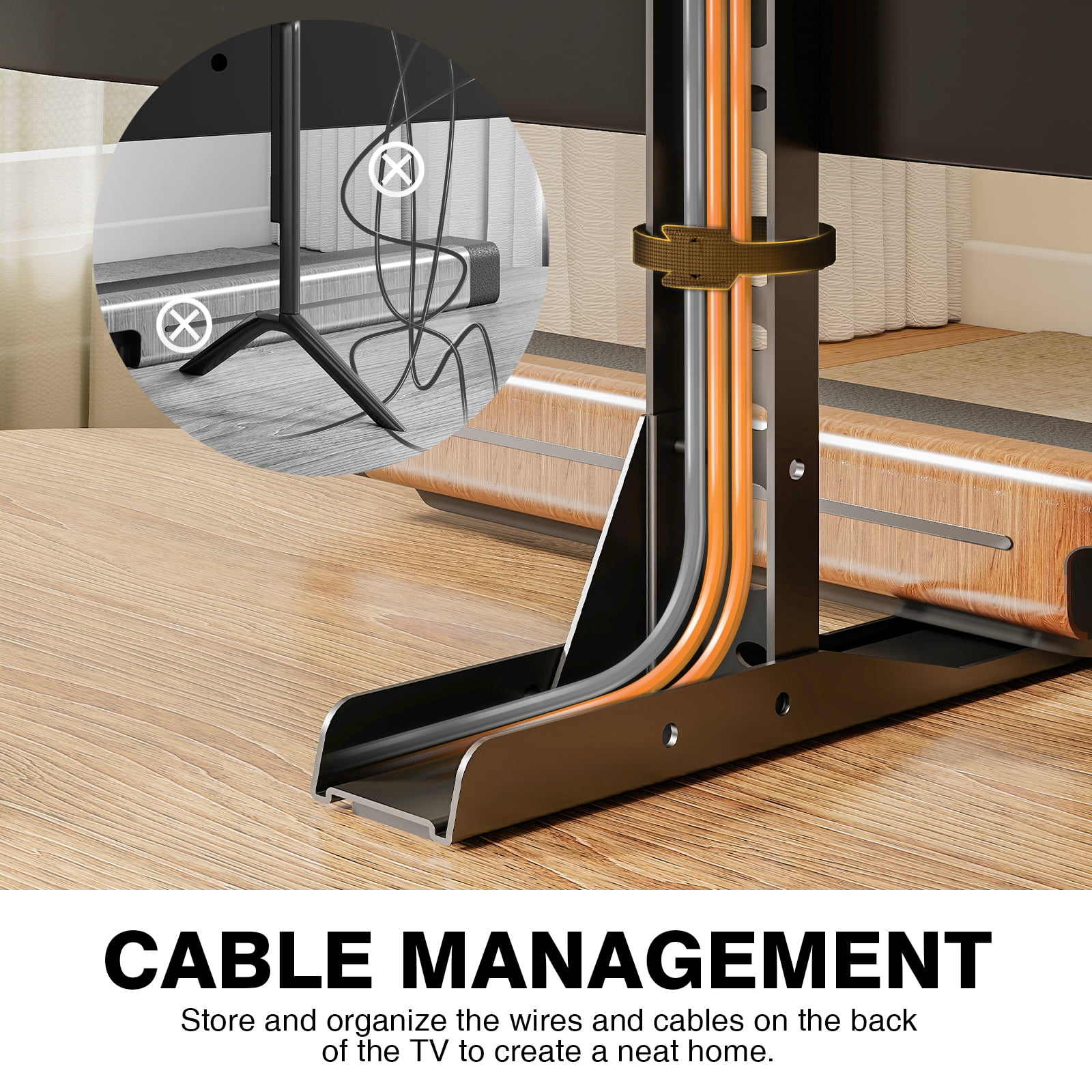 RTVR Universal  Table Top TV Stand  Base Height Adjustable  for Most 20 to 75 inch LCD LED TVs up to 110lbs