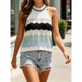 thumbnail image 3 of Sleeveless Colorful Striped Block Halter Neck Women Knit Tank Tops, 3 of 6