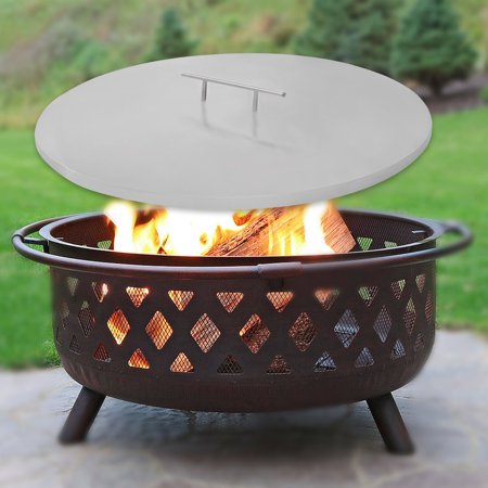 Miumaeov Fire Pit Lid Diameter 22inch Cover Stainless Steel Burner Pan Lid Round Sturdy