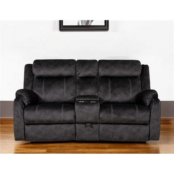HomeRoots 561565 70 in. Dark Gray Microfiber Manual Reclining Loveseat with Storage