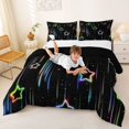 thumbnail image 3 of Manfei Glowing Galaxy Stars Queen Comforter Set,Sprinkle Print Comforter Sets Queen,Black,Black Reversible,3 Pieces,1 Comforter and 2 Pillowcases, 3 of 7