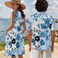 thumbnail image 4 of Yuyamidu Matching Vacation Outfits for Couples Blue Floral Dress Women Summer Dress Aloha Shirt Men Button Down Shirt Short Sleeve Men's Hawaiian Shirt Swing Flowy Sleeveless Tiered Dress Size 3XL, 4 of 6