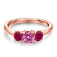 thumbnail image 3 of Gem Stone King 18K Rose Gold Plated Silver Pink Moissanite and Red Created Ruby Engagement Ring for Women | 1.00 Cttw | Round 5MM | Gemstone Birthstone | Size 6, 3 of 6