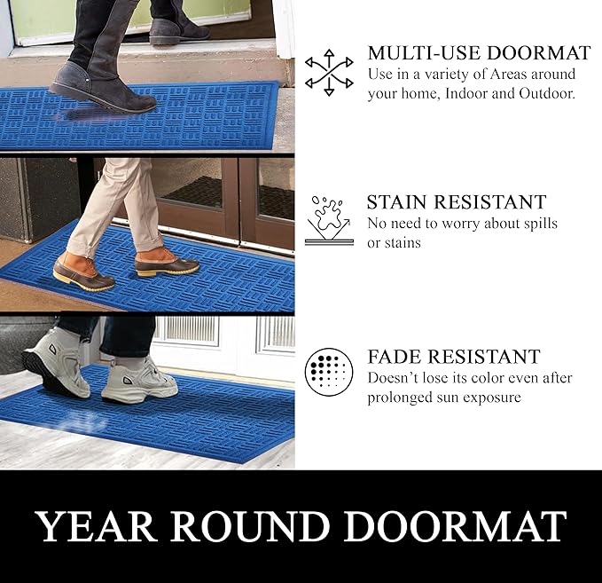 A1HC Indoor Outdoor Door Mat 18x30 inches, Non-Slip Welcome Entrance for Front and Back with Easy Clean, Blue
