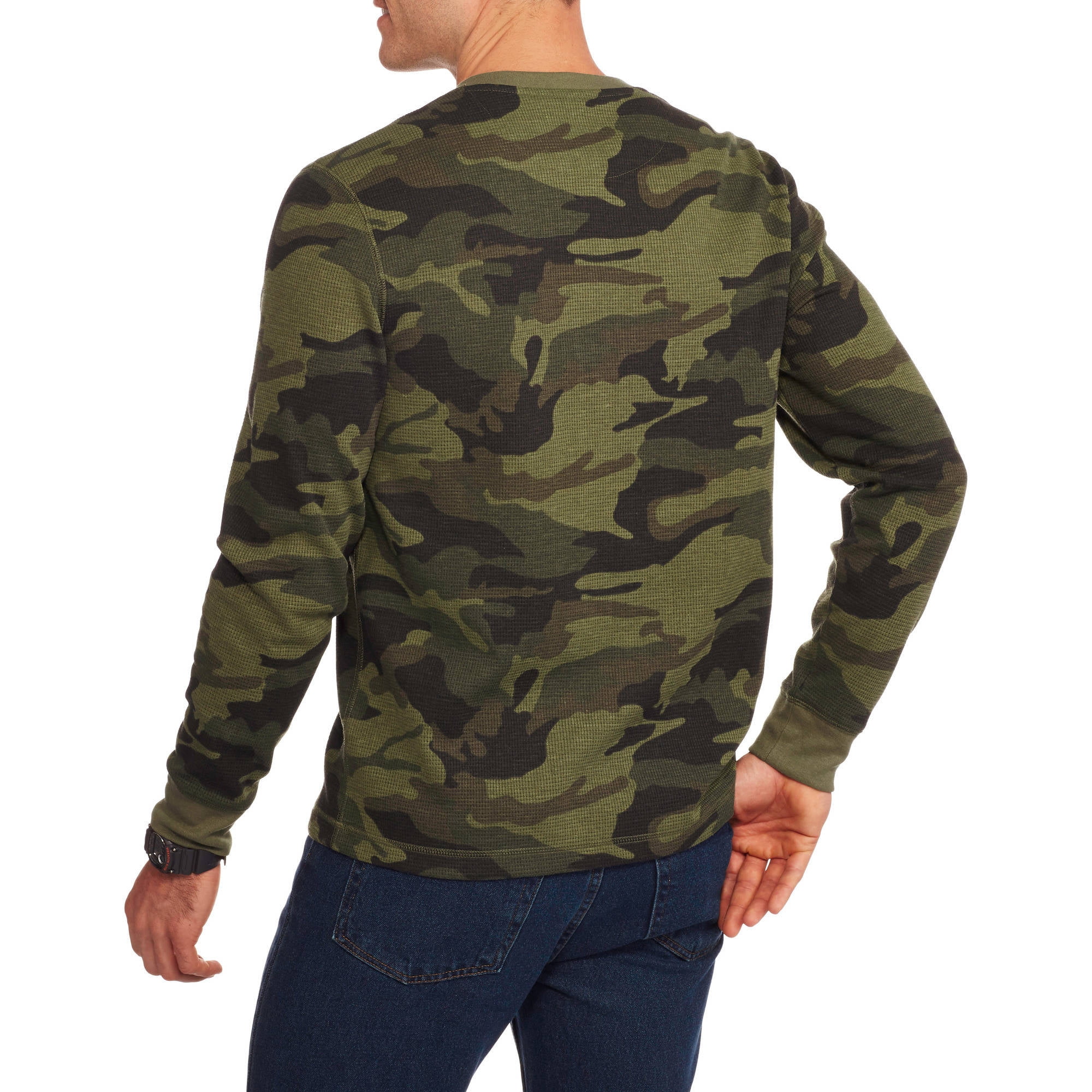 Mens Long Sleeve Thermal Henley Faded Glory Flat Head Shirt Pullover