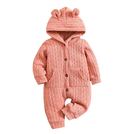 

Zrbywb Newborn Infant Baby Boy Girl Clothes Infant Boys Girls Long Sleeve Ribbed Hooded Romper Toddler Jumpsuit With Pocket Clothes