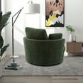 thumbnail image 2 of Modern Accent Upholstered Armchair Swivel Barrel Chair, 360 Degree Swivel Round Sofa with 3 Pillows, Chenille Fabric Comfy Lounge Club Chair Reading Chair for Bedroom Living Room Lounge Hotel, Green, 2 of 7