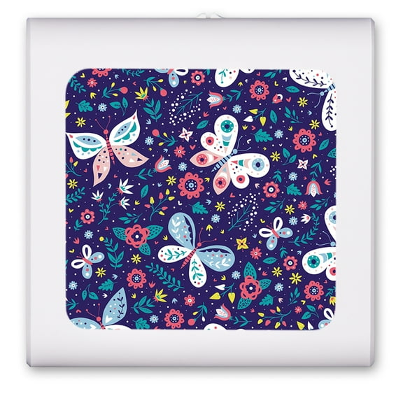 Plug in Dimmable LED Night Light with Dusk to Dawn Auto Sensor, Adjustable Brightness, Warm Light, Auto On/Off Nightlight for Bathroom, Hallway, Nursery, Bedrooms - Purple Seamless Butterflies