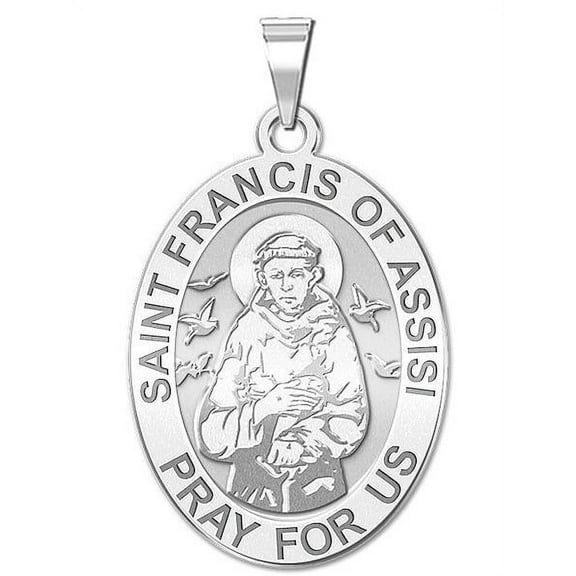 Picturesongold.Com Saint Francis of Assisi Religious Medal Pandant- 1/2 x 2/3 in Size of Dime, Sterling Silver