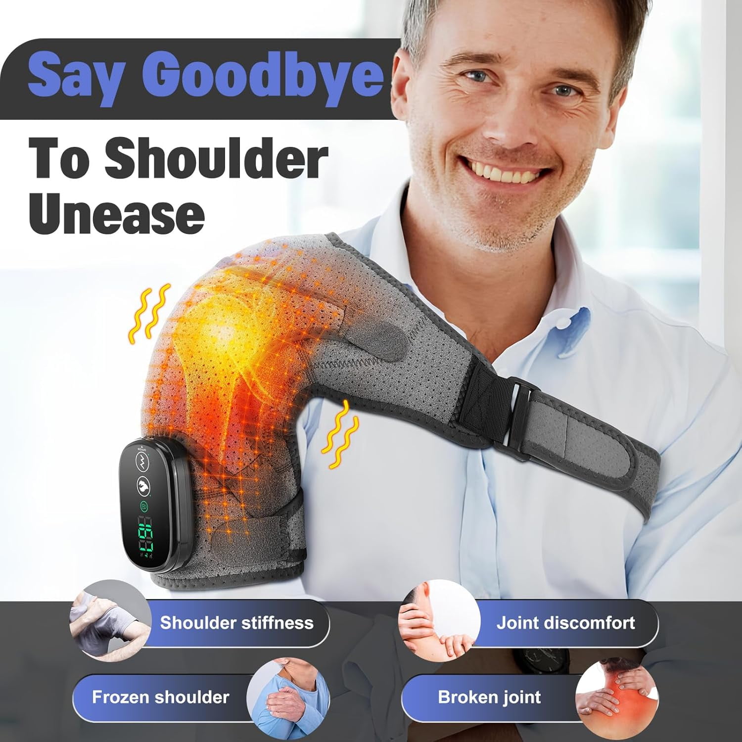 SUWU Shoulder Heating Pad, Cordless Heated Shoulder Wrap, Shoulder Massager, FSA or HSA Eligible Portable Shoulder Brace for Women Men, Electric Heating Pad for Rotator Cuff Frozen Shoulder