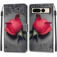thumbnail image 2 of Feishell Wallet Case for Google Pixel 7 Pro 6.7 inch,Shockproof Stylish Pattern PU Leather Magnetic Clasp Folio Flip Holder Card Slots Slim Phone Cover with Wrist Strap,Red Rose, 2 of 7