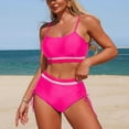 thumbnail image 2 of Nfurl Tummy Control Womens Bikini Swimsuits Sport 2 Piece Bikini Bathing Suits High Waisted Swimsuits Bottoms Spaghetti Strap Swim Tops Hot Pink,Size L, 2 of 7