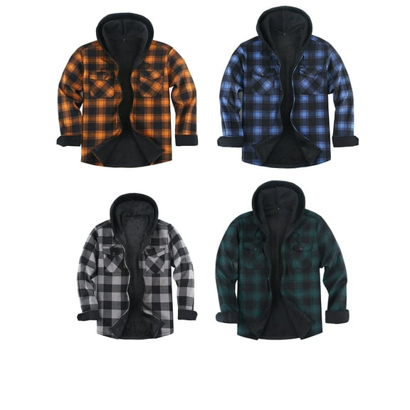 Afuyipoi Mens Plaid Jacket,Button Long Sleeves Thick Hooded Outwear Coat Jacket Yellow S