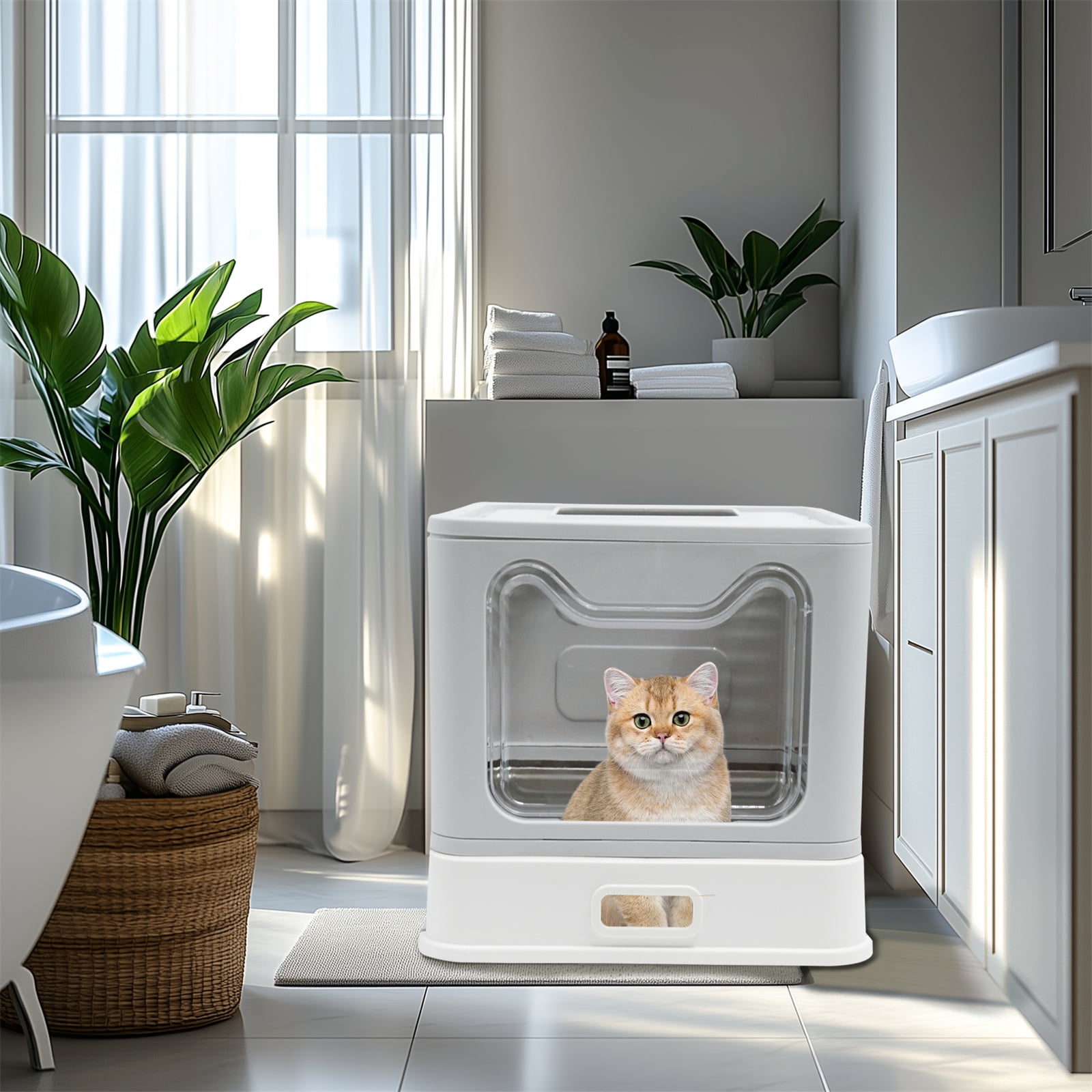 BingoPaw Stainless Steel Tray Cat Litter Box Front Entry Top Exit Kitty Toilet Box with Litter Scoop