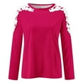 thumbnail image 4 of Leesechin Womens Tops Long Sleeve Plus Size Solid Round-Neck Lace Hollow Out Long Sleeve Pullover Slimming Blouse T-shirt Tops, 4 of 5