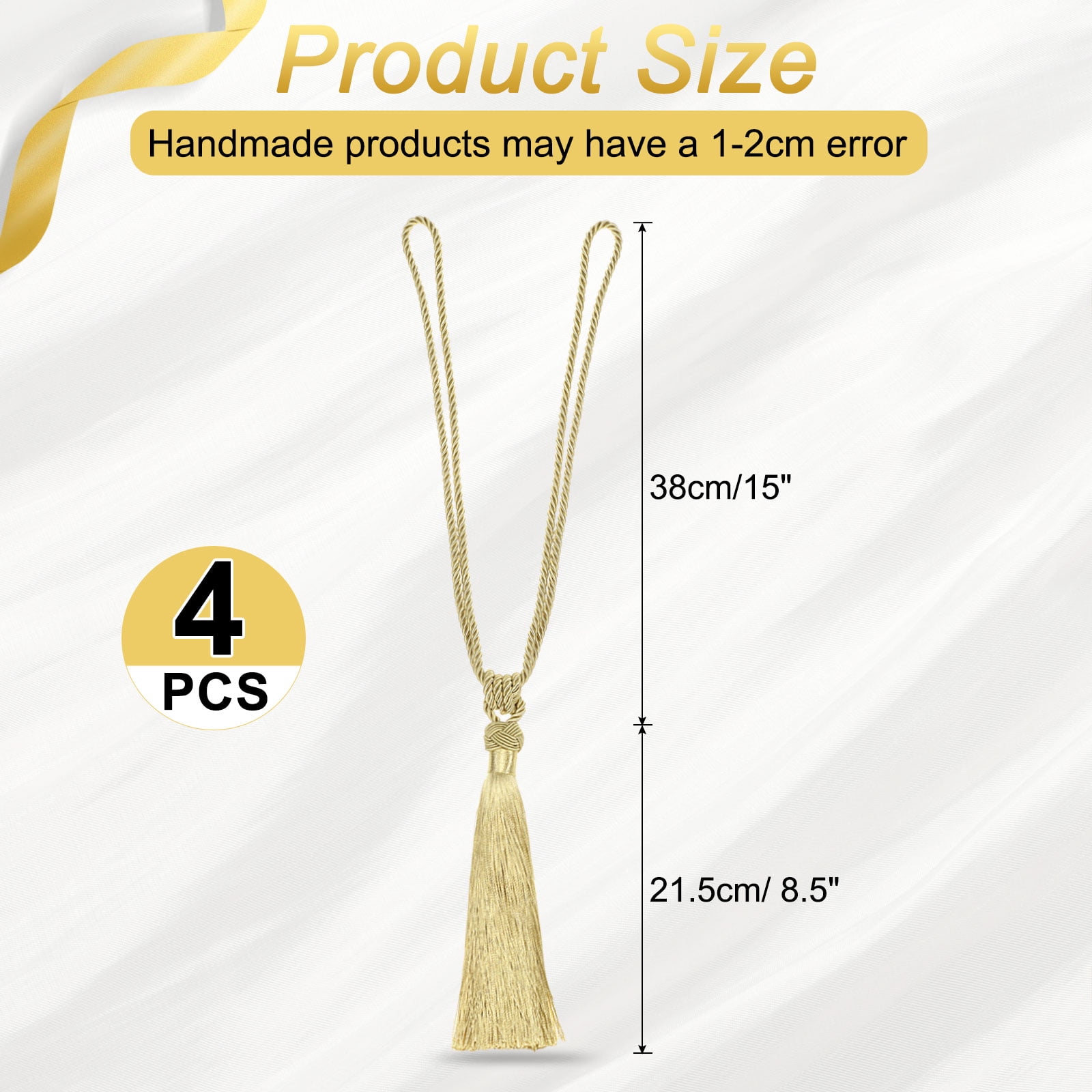 Unique Bargains Handmade Elegant Curtain Tiebacks Tassel Home Decor Gold Tone 4 Pcs