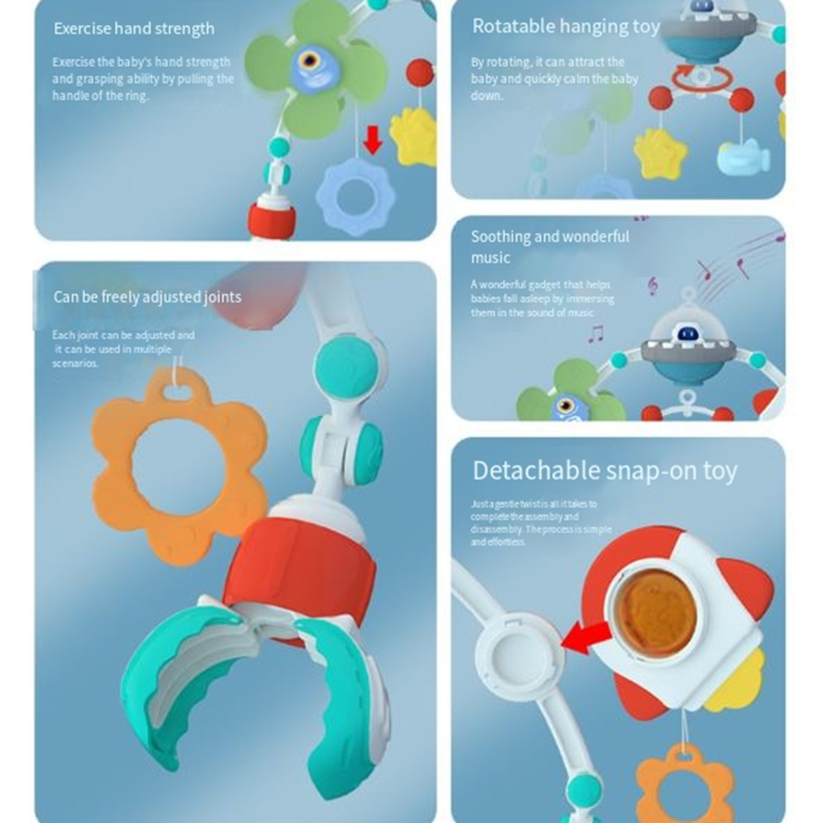 Adjustable Baby Mobile Hanger, Space Theme Crib Clip for Bassinets, Strollers, Playpens with Safe ABS Decorations