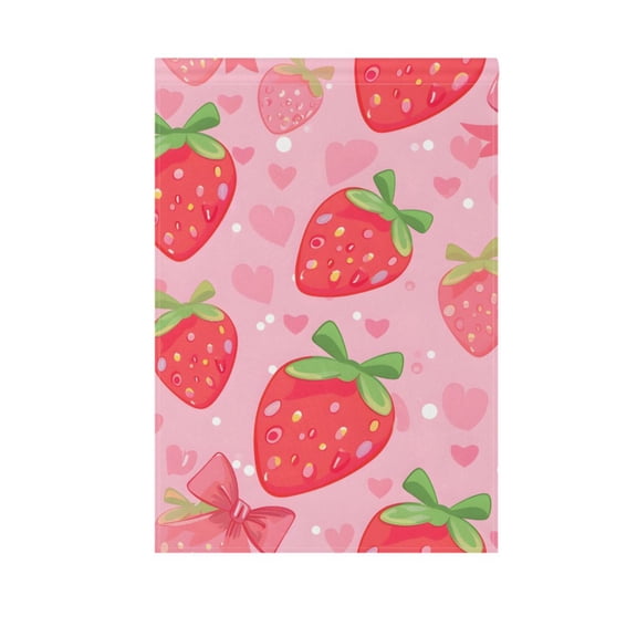 Strawberry and Heart Garden Flag House Banner 12" x 18" Double Sided Outdoor Yard Decoration