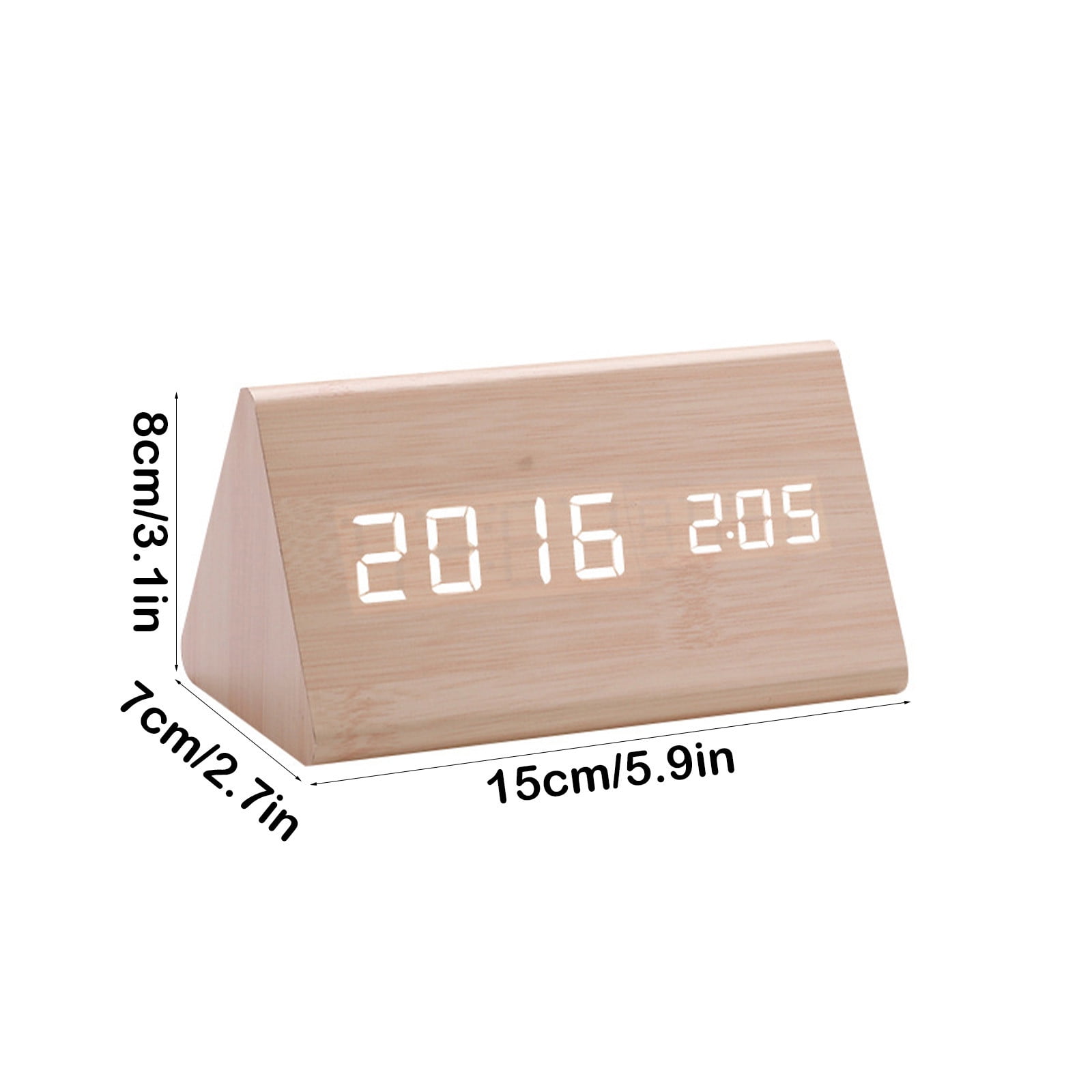 VQPeo Modern Wooden LED Alarm Clock – Digital Wall or Desk Clock with Day, Date & Temperature Display, USB & Battery Powered, Adjustable Brightness, 3-Alarm Timer
