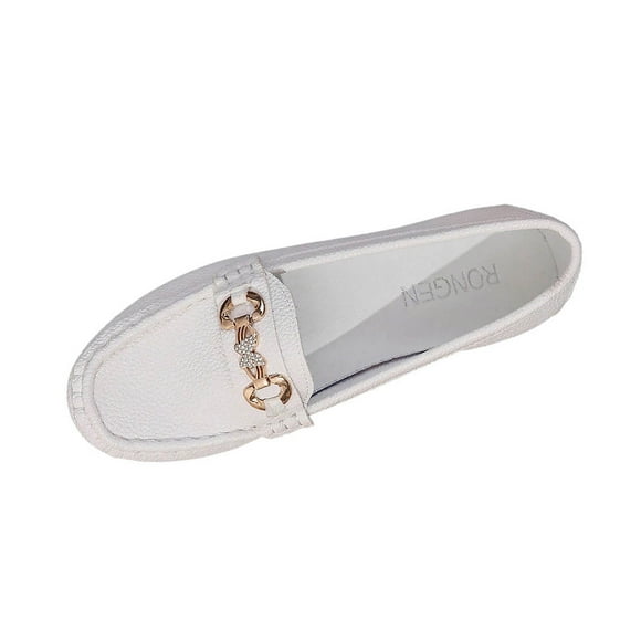 Xfvqtps Womens Slip on Loafers with Metal Bit Detail Casual Flat Shoes for Women Lightweight Comfortable Everyday Wear Moccasin Style Round Toe White