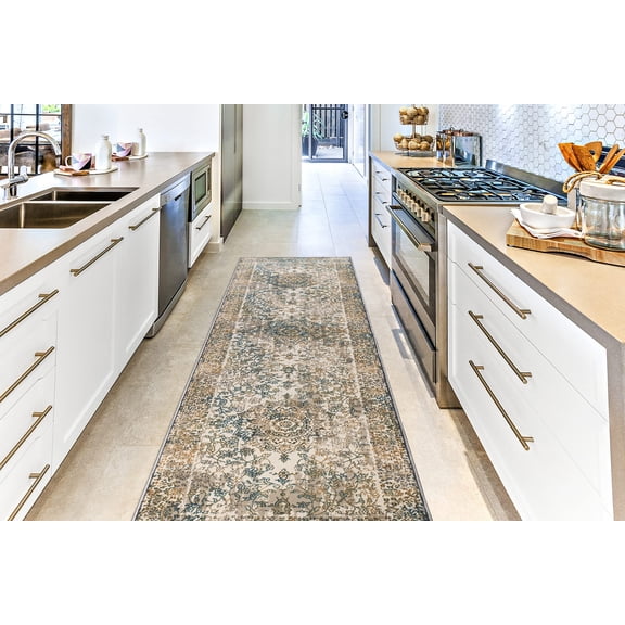 La Dole Rugs Persian Oriental Design Traditional Floral Runner Rug - Premium Durable Carpet for Living Room, Entrance, and Hallway - Beige and Blue, 3x5 (2'7" x 4'11", 80cm x 150cm)