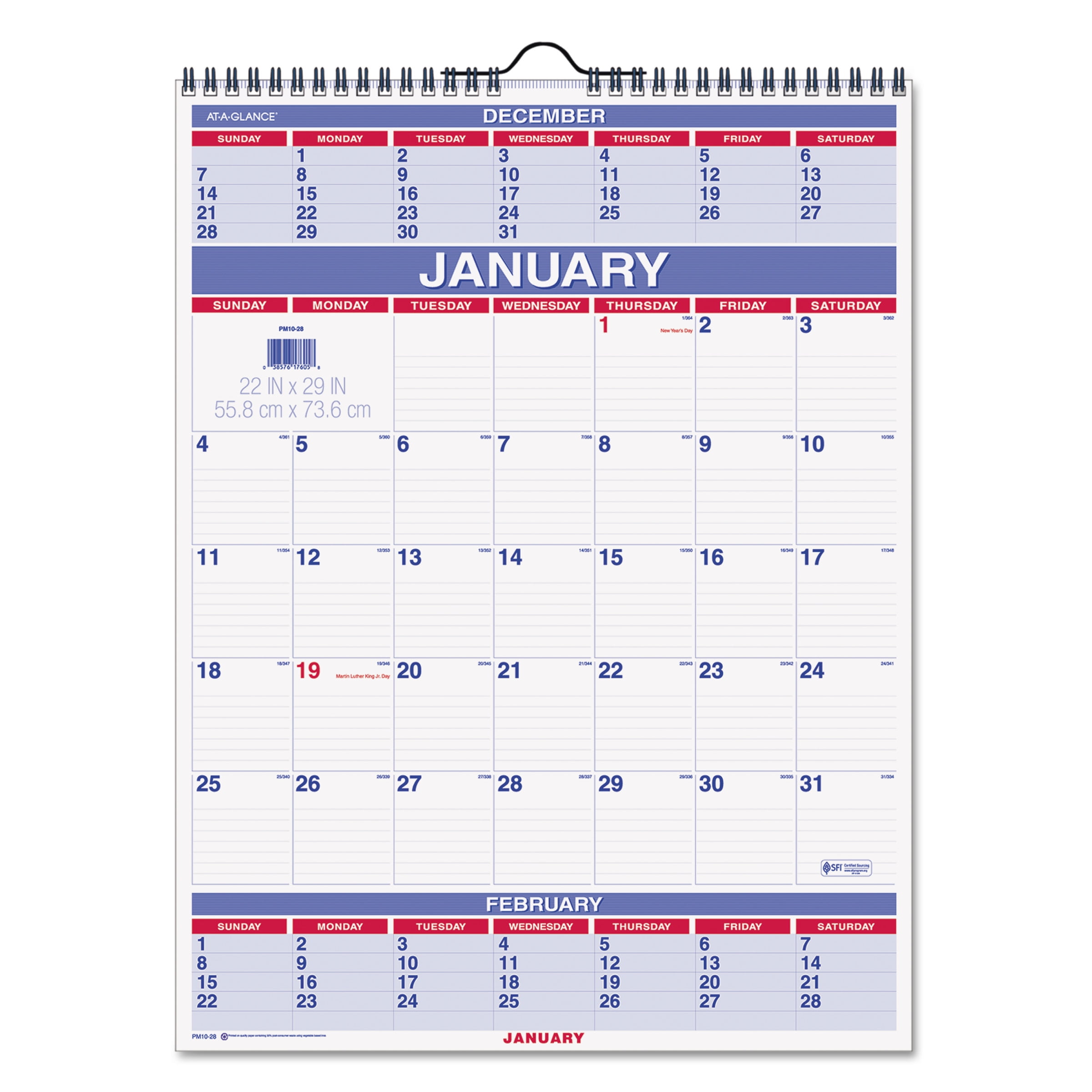 ACCO Brands PM1028 ATAGLANCE Wall Calendar 2017, Three Month View, 22