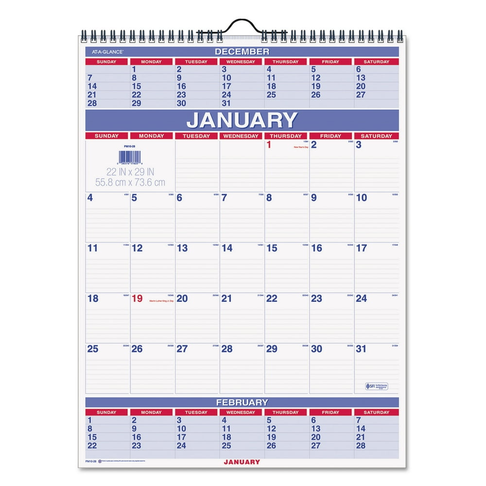 ATAGLANCE ThreeMonth Wall Calendar, 22 x 29, 2018