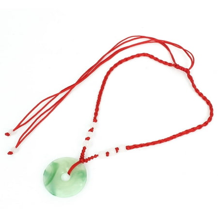 - Pull String Faux Jade Circle Design Dangle Decor Necklace Green Red for Ladies