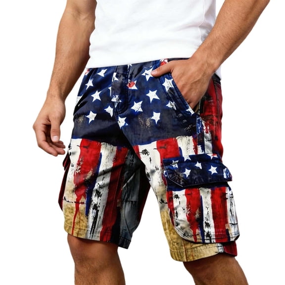 CONZONE 4Th Of July Mens Cargo Shorts Elastic Waist Drawstring Independence Day Shorts for Men Patriotic Usa Star Striped Graphic Lightweight Loose Fit America Vintage Shorts With Pockets