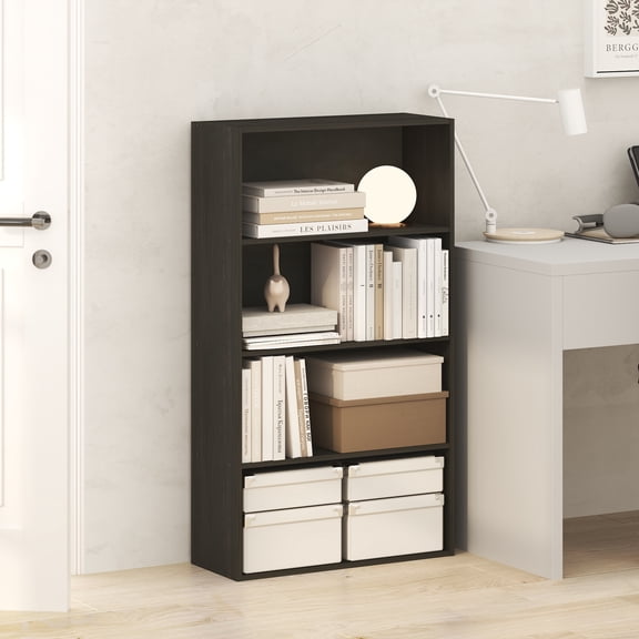 Furinno JAYA 4-Tier Open Shelving Book Shelf 9.5 x 23.6 x 41.9 Espresso