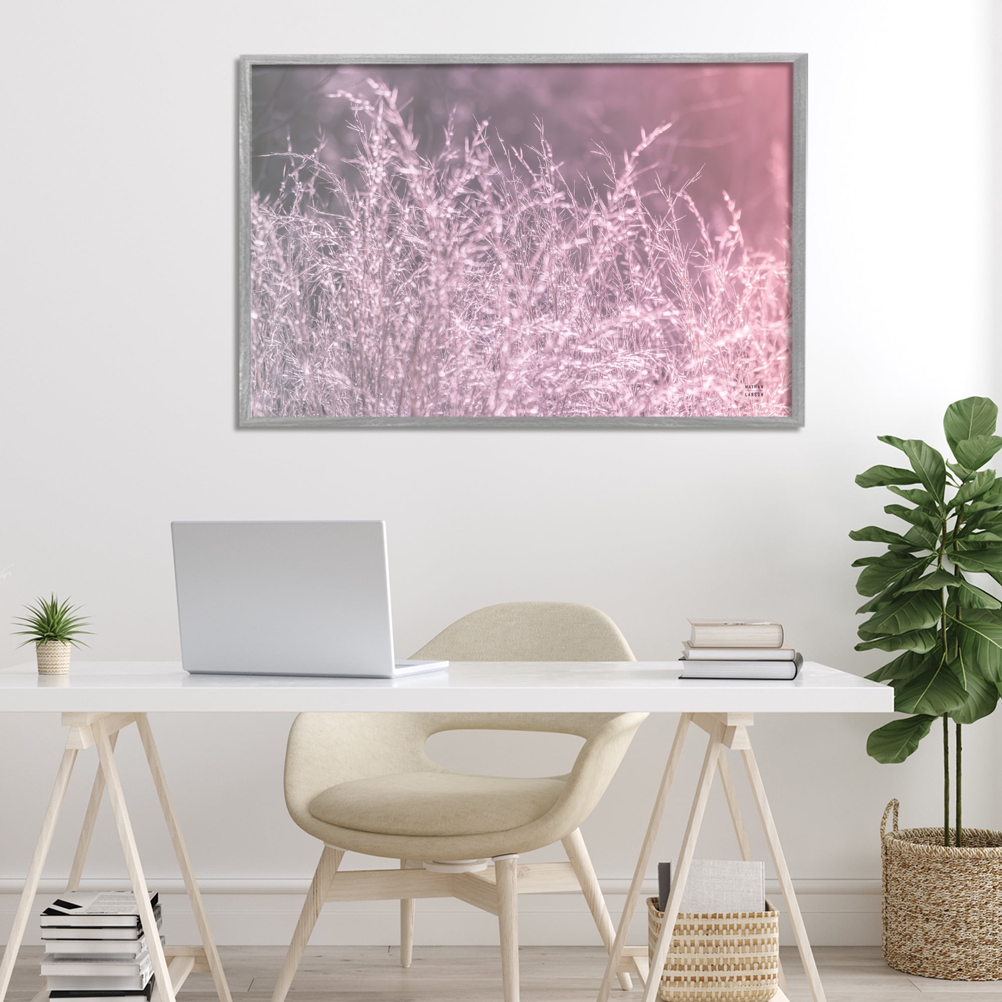 Stupell Industries Pink Morning Gentle Meadow Gray Framed Giclee Art, design by Nathan Larson