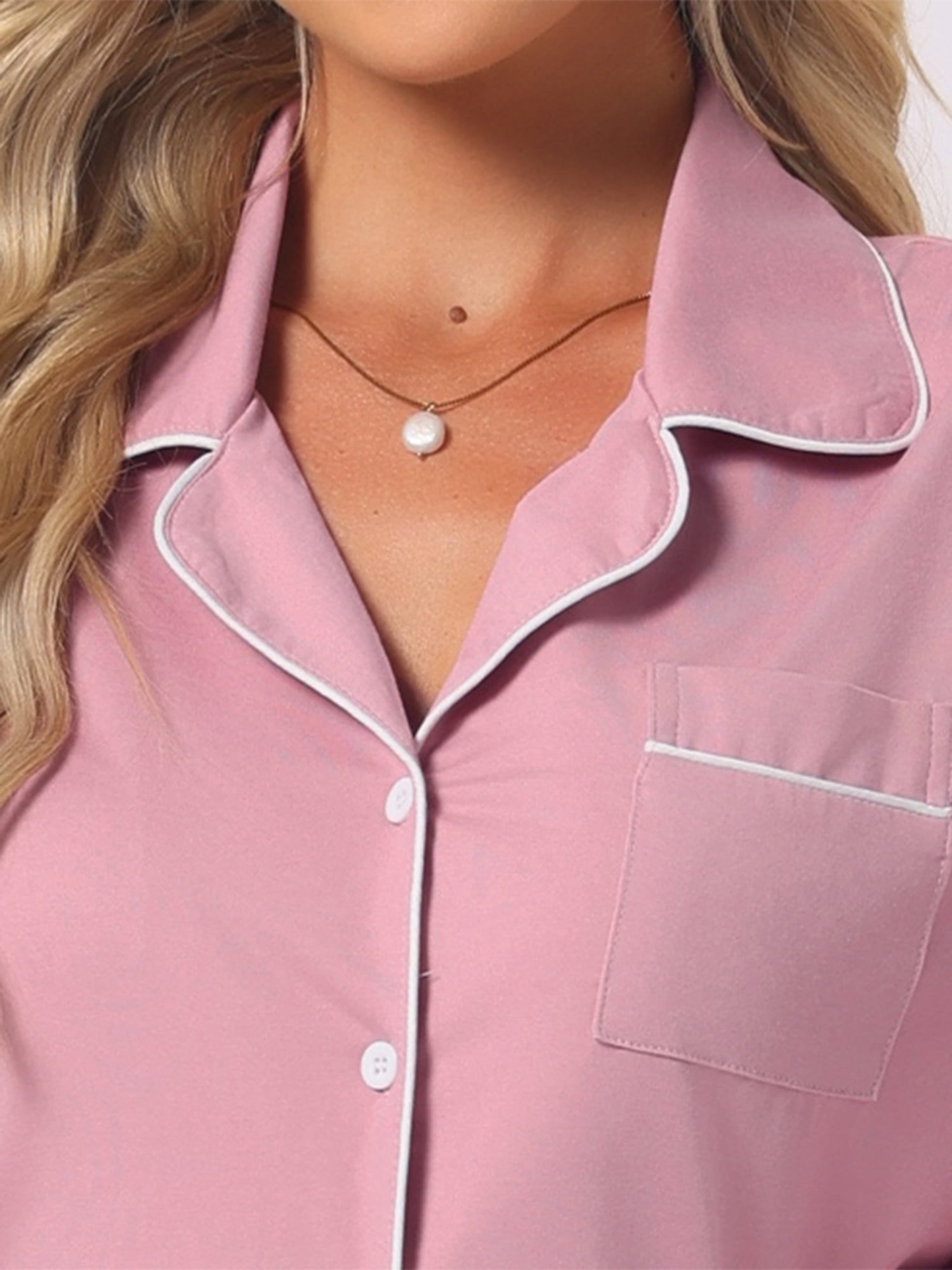 DARING DIVA Women's Pajama Set Button Down Long Sleeve Tops and Pants XL Pink