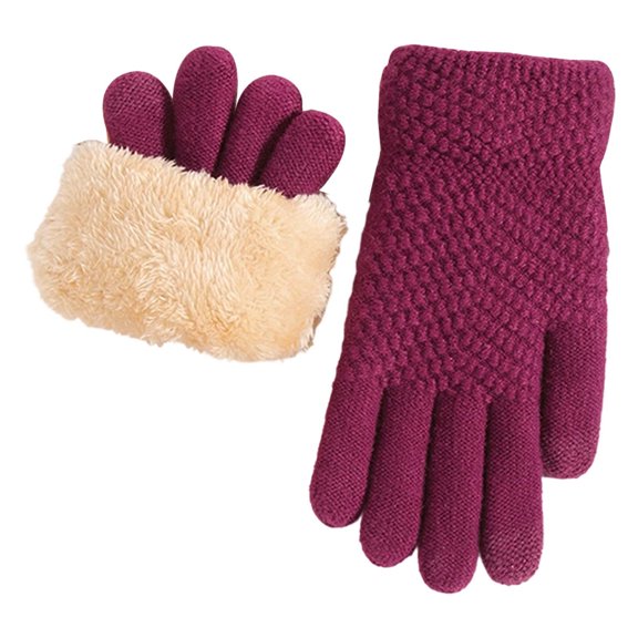 PMVFHDE Gloves & Mittens Winter Touchscreen Knit Lined Mittens With Deer Pattern Warm Cozy Handwear For Outdoor Everyday Use Red - One Size