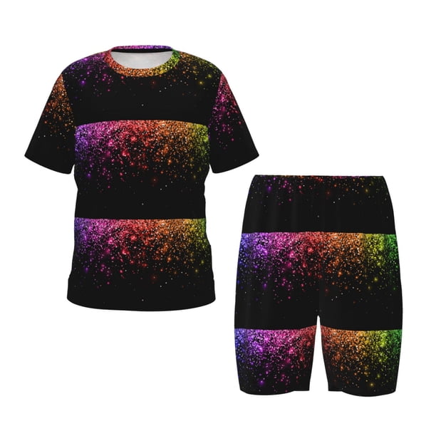 Balery Colorful Sparkling Conjunto de Pijama Infantil de Manga Corta con Estampado – Ropa de Dormir de Algodón Suave-X-Large