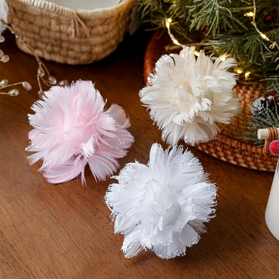 Vacemry Under $5 Feather Filled Christmas Balls, Glitter Decor Hanging Ornaments, Fluffy Snowball Tree Decorations, Festive Holiday Decor for Xmas Tree Window Display