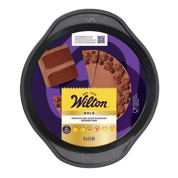Wilton 6088894 1.5 x 9 in. Gold Round Cake Pan, Black