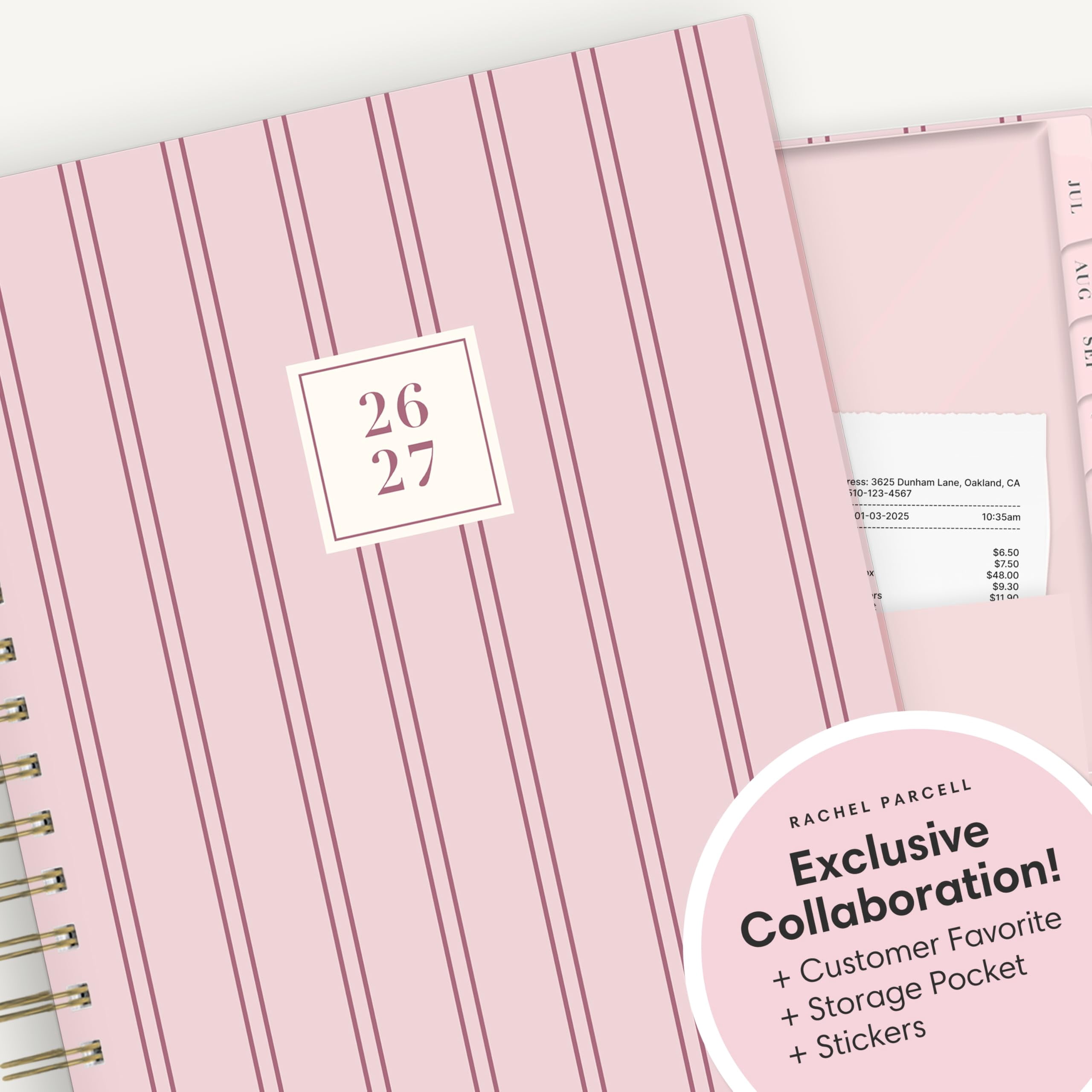 Blue Sky Rachel Parcell 2026-2027 Daily and Monthly Academic Year Planner Calendar, July 2026 - June 2027, 7" x 9", Laminated Cover, Wirebound, Storage Pocket, Includes Stickers, Laine Pink