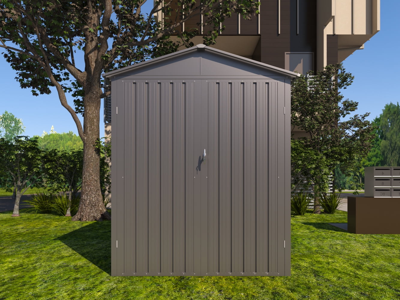 10x5 Ft Metal Motorcycle Outdoor Storage Shed/Shelter/Garage with Window & Lockable Door for Bikes Garden Tools Motorcycles, Grey