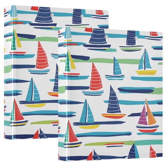 FORMRS 3 Ring Binder 1.5 inch with Pockets Set of 2 Clip Board 200 Sheets Capacity, Colorful Sailboats