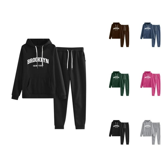 Brooklyn New York Track Suits for Women Set Travel Hoodie and Jogger Sweatpants 2 Piece Matching Sweatsuit Lounge Set