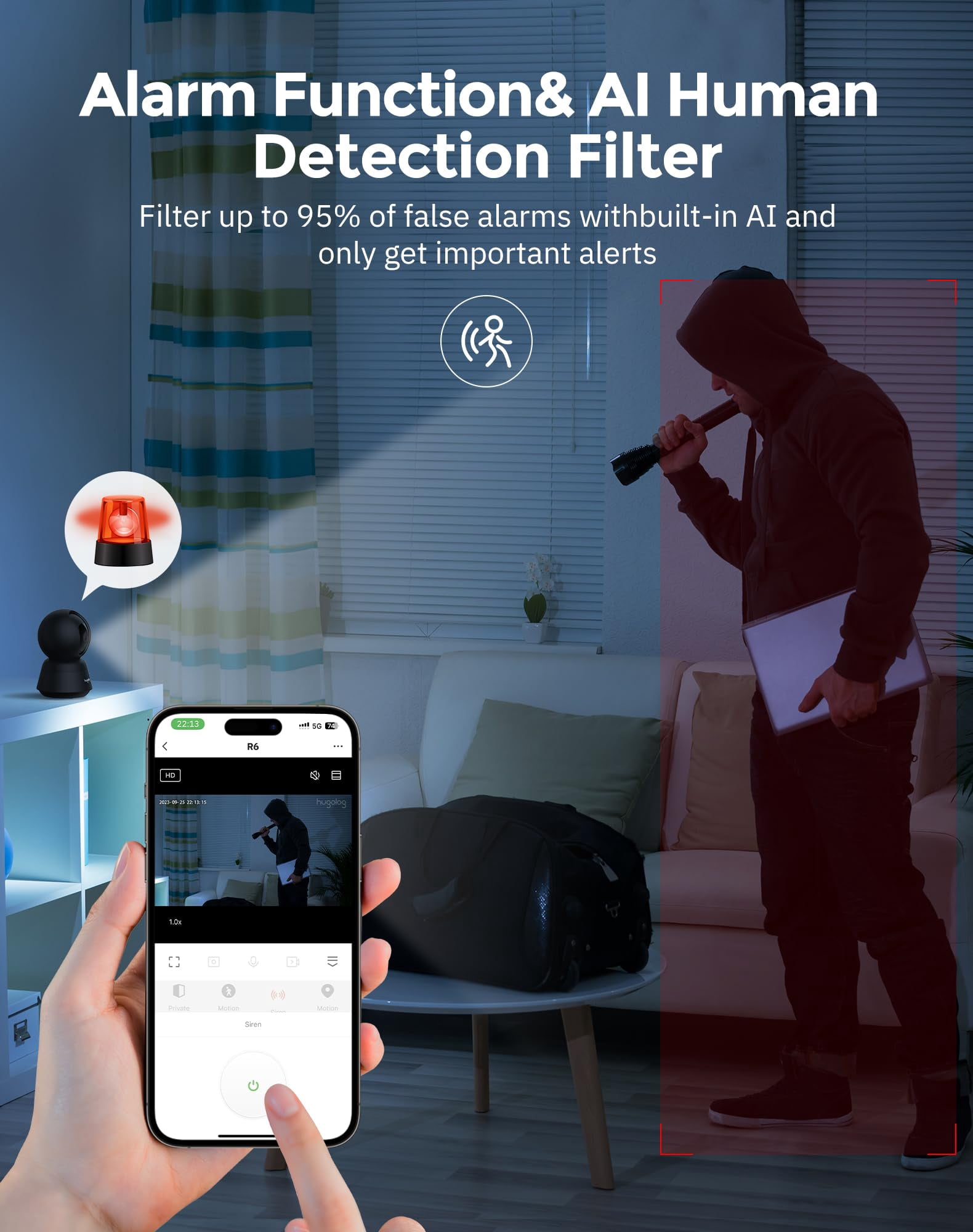 Hugolog 2K 3MP Indoor Pan/Tilt Security Camera with Auto-Focus,Ideal for Baby Monitor/Pet Camera/Home Security,Starlight Color Night Vision,Human/Pet AI,US Cloud,Compatible with Alexa