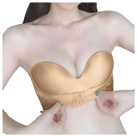 

Gaiseeis Wome Strapless Non-Slip Adjustment Rimless Dress Bra Beige M