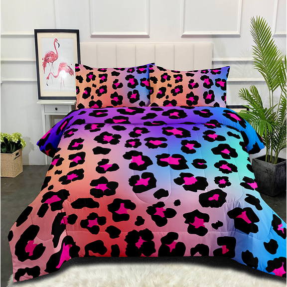 Color Leopard Print Comforter Set Queen Size,Animal Theme Comforter Set Bedroom Decor for Girls Boys Youth,Cheetah Printed Queen Bedding with 2 Pillowcases