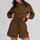 thumbnail image 4 of Conjunto de sudaderas y pantalones cortos de ocio para mujer, conjunto de 2 piezas a juego, traje de chándal, 4 of 7