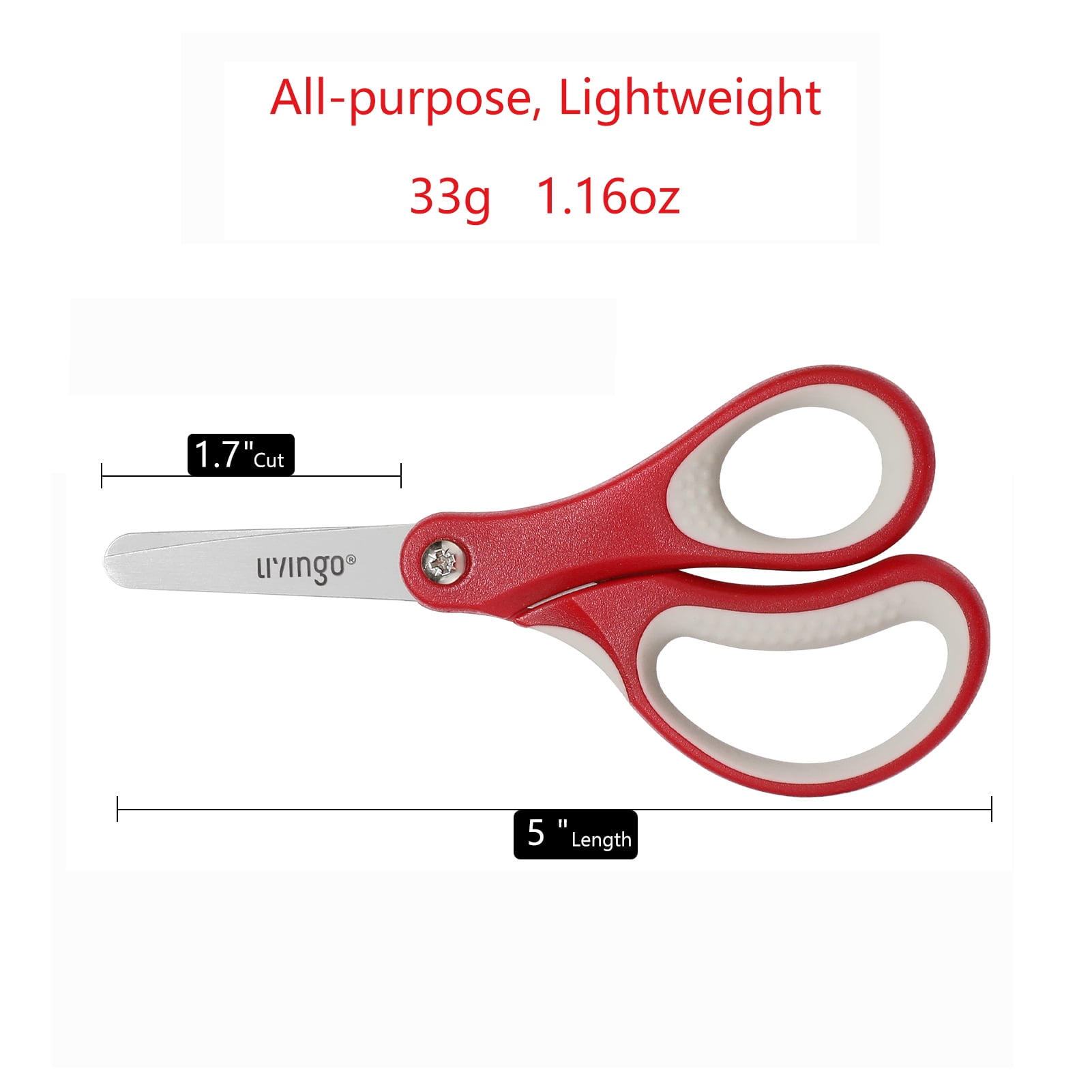 LIVINGO 24 Pack Bulk Scissors Blunt Tip Blade, 5 inches, Blue, Yellow, Red