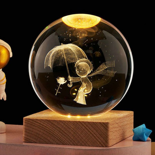 Luz de noche LED 3D con forma de bola de cristal para niños, proyectores de Luna y galaxia, lámpara de decoración de dormitorio, regalos creativos