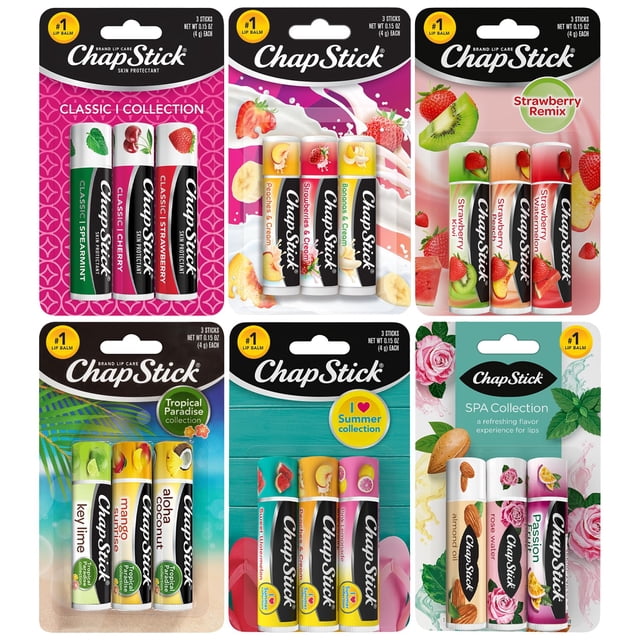 Bálsamo labial ChapStick con sabores dulces y afrutados, paquete de 18, más SPA y clásico
